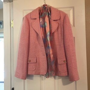 Blazer jacket with scarf, Neiman Marcus, wool, cute buttons